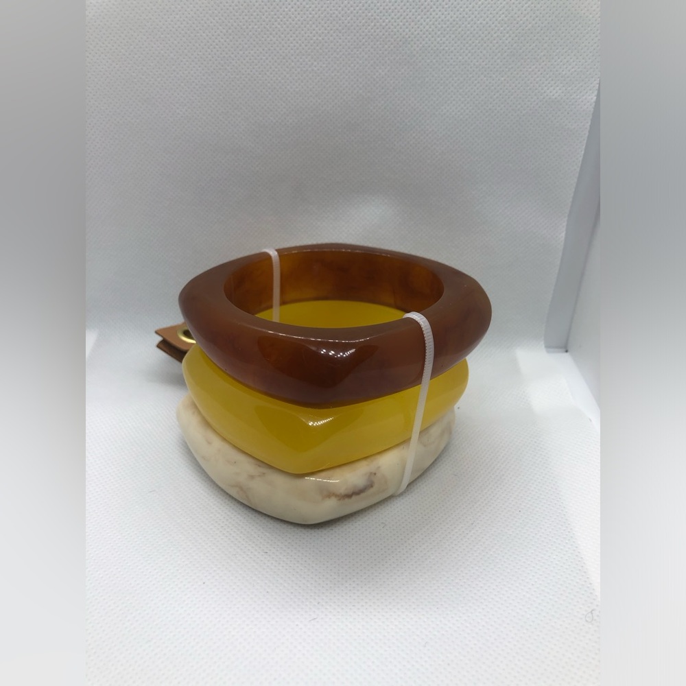 3pack yellow brown cream glossy lucite bracelet bangle set new - Picture 8 of 12